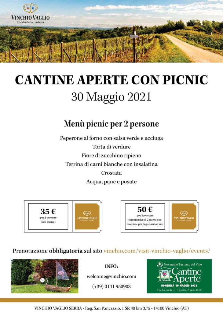 Locandina Cantine aperte con picnic 30 Maggio 2021 | Vinchio Vaglio